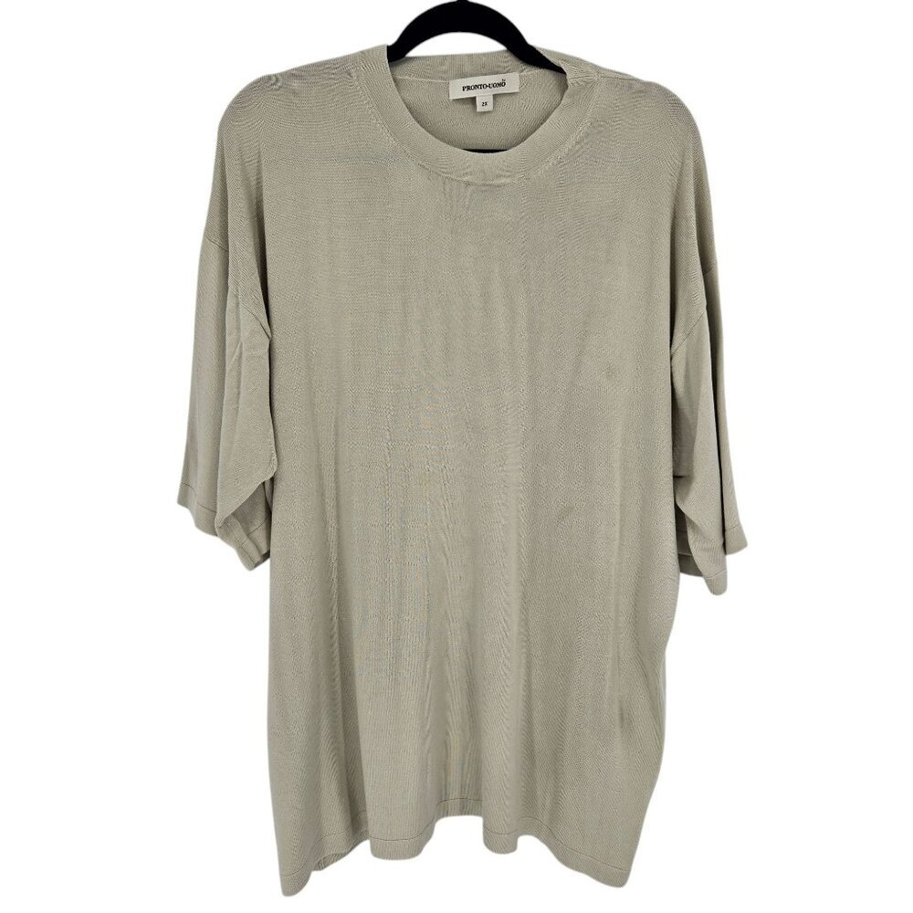Pronto uomo mens 2x beige 4 play silk short sleeve shirt